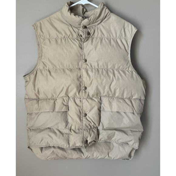 Vintage 80s LL Bean Puffer Vest L Goose Down Tan Made USA Gorpcore Streetwear - Picture 9 of 10